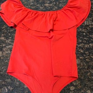 NWT Red JCrew Bodysuit - Off Shoulder with Ruffle